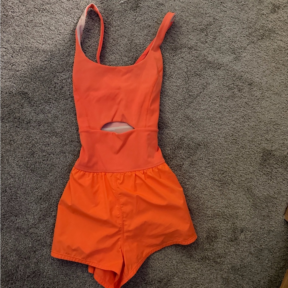FP movement one piece athletic romper and lululemon yoga pants and bike shorts